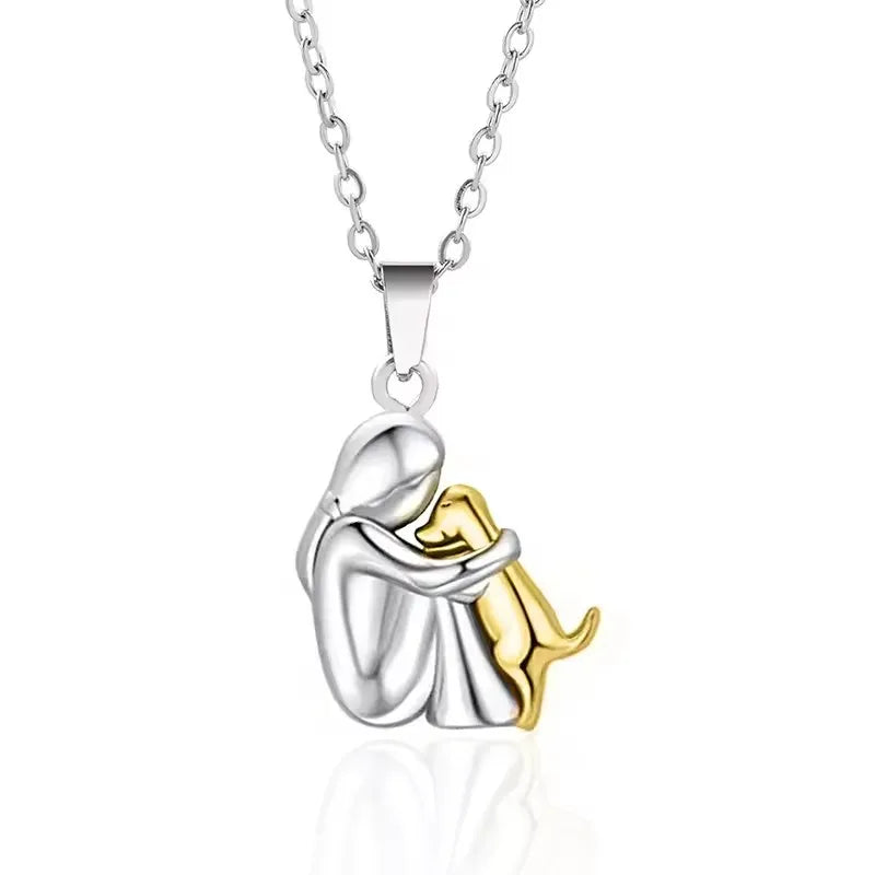 Girl and Dog Pendant Necklace in Zinc Alloy