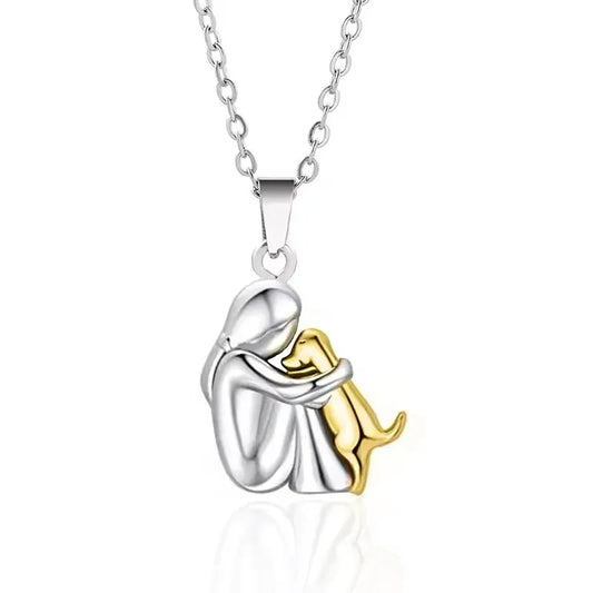 Girl and Dog Pendant Necklace in Zinc Alloy