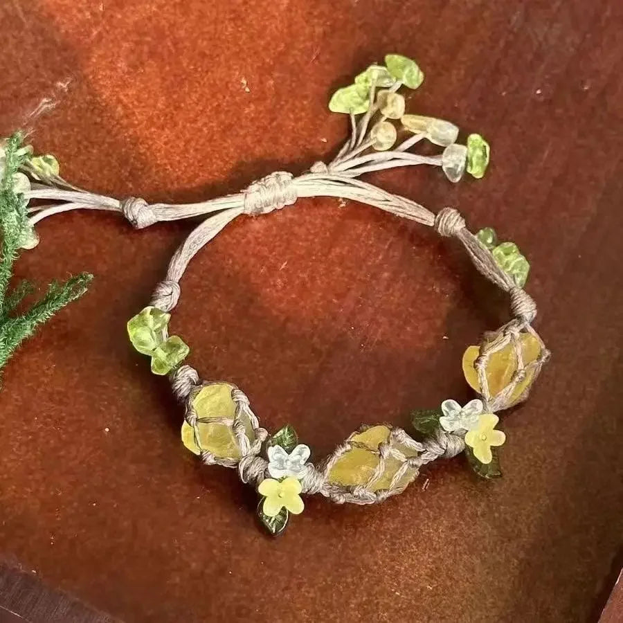 Crystal Osmanthus Fluorite DIY Woven Bracelet for Women | Green