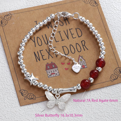 925 Sterling Silver Butterfly Bead String Bracelet for Women