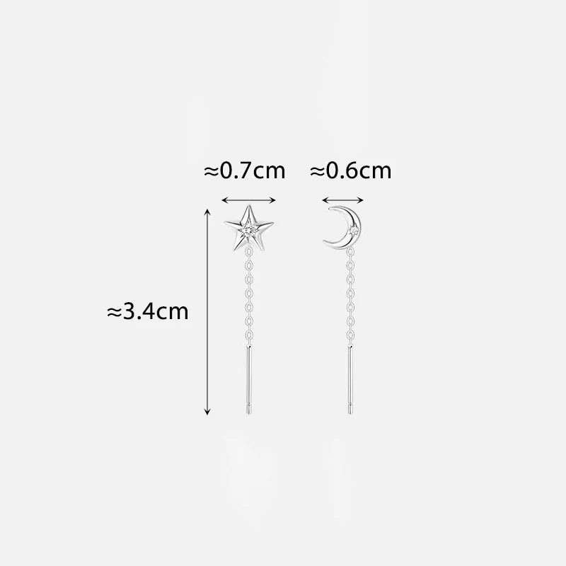 Asymmetric Star Moon Zircon Ear Line Stud Earrings for Women