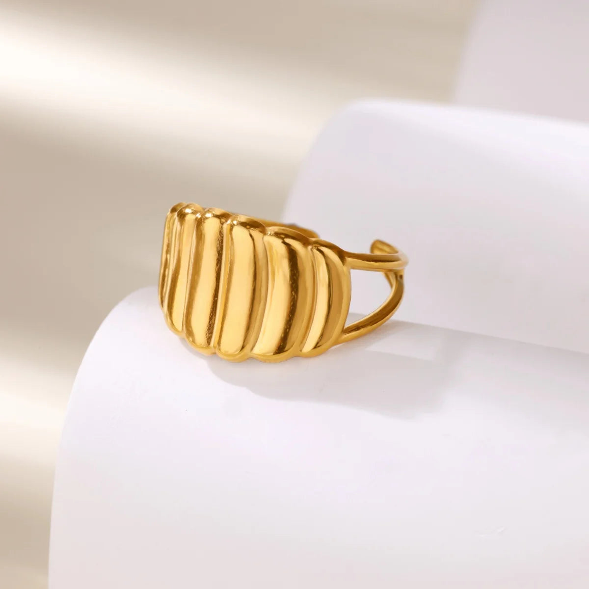 Delicate Flower Wide Band Ring for Women | 18K Gold Plated