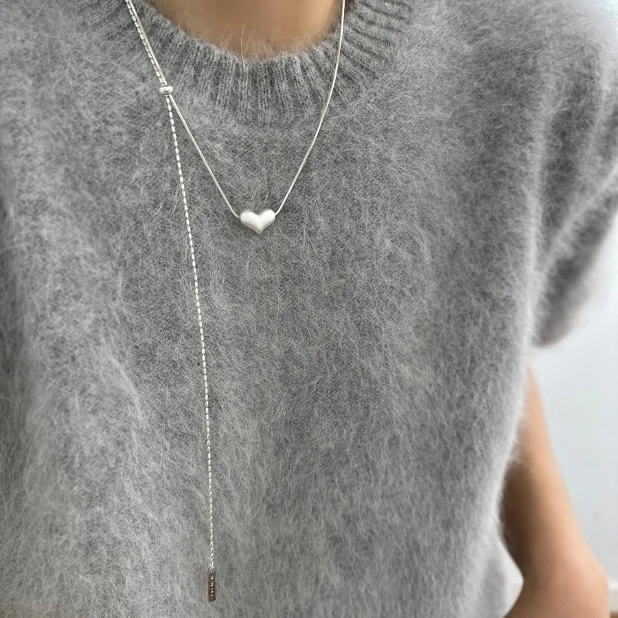 925 Sterling Silver Heart Pendant Adjustable Choker Necklace for Women