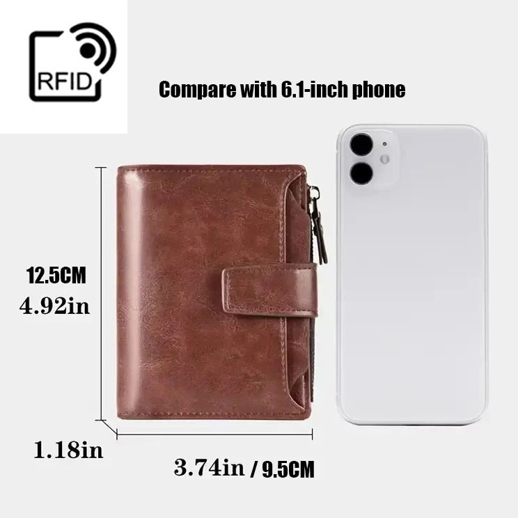 RFID Anti-Theft Men's Business Wallet | Zipper Leather Coin Purse & Card Holder