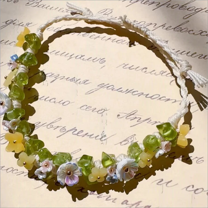 Handwoven Pebble Wreath Crystal Bracelet for Women | Best Friend Gift