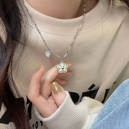 925 Sterling Silver Star Smile Dimple Pendant Necklace for Women
