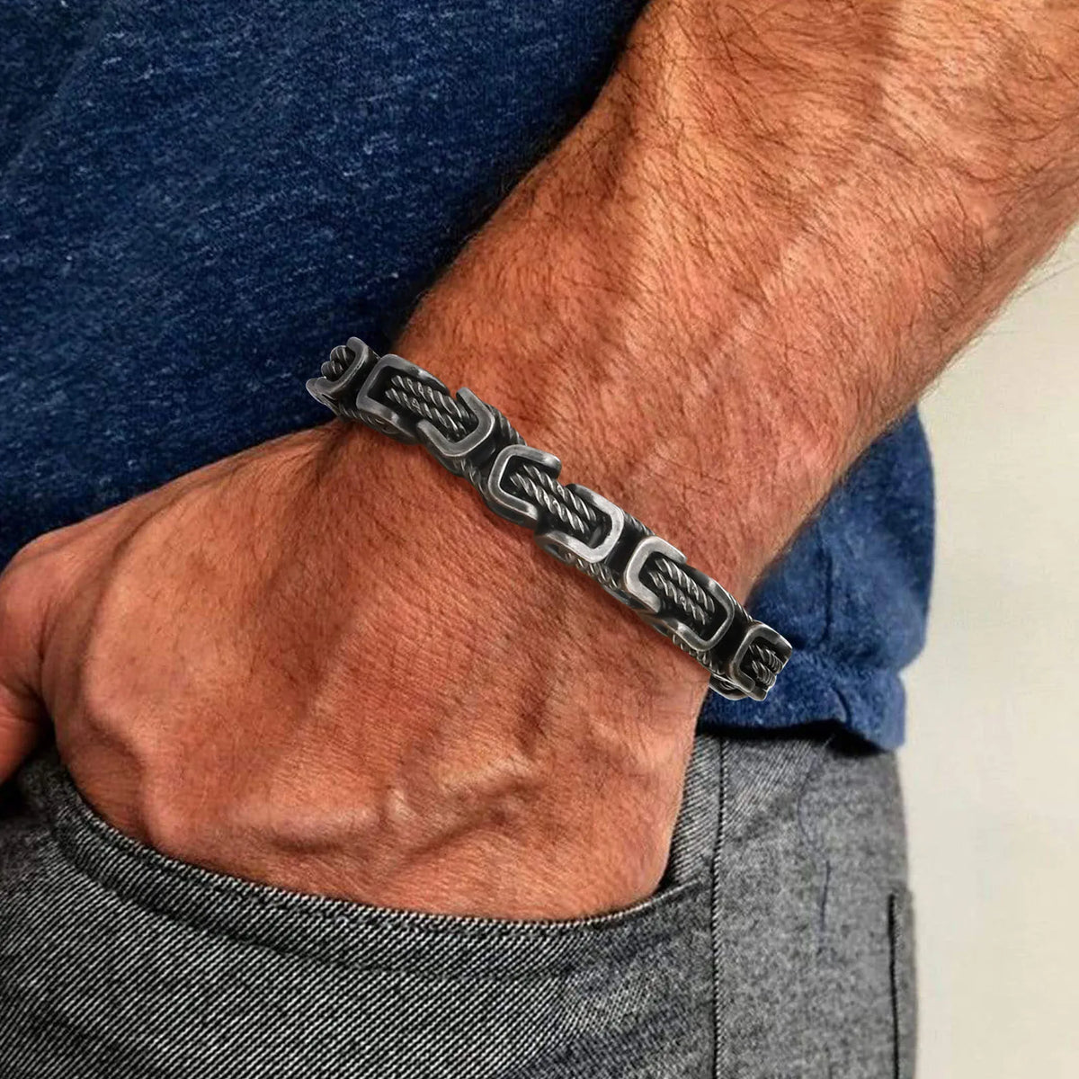 8mm Byzantine Stainless Steel Bracelet for Men