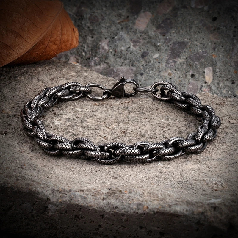 Vintage Black Stainless Steel Link Bracelet for Men