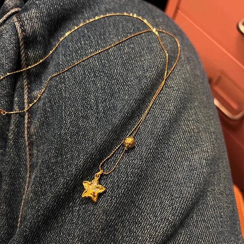925 Sterling Silver Star Smile Dimple Pendant Necklace for Women