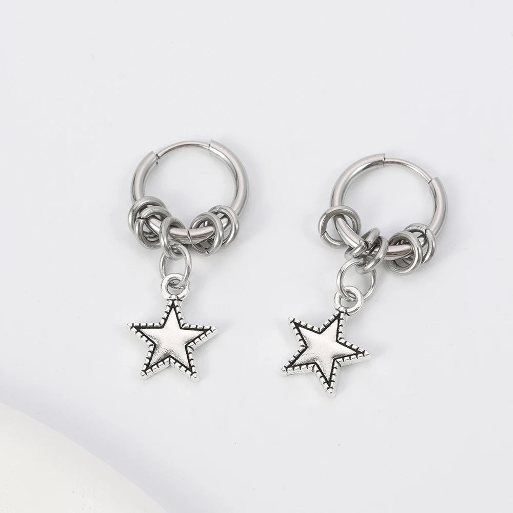 Stainless Steel Punk Star Ring Earrings for Women