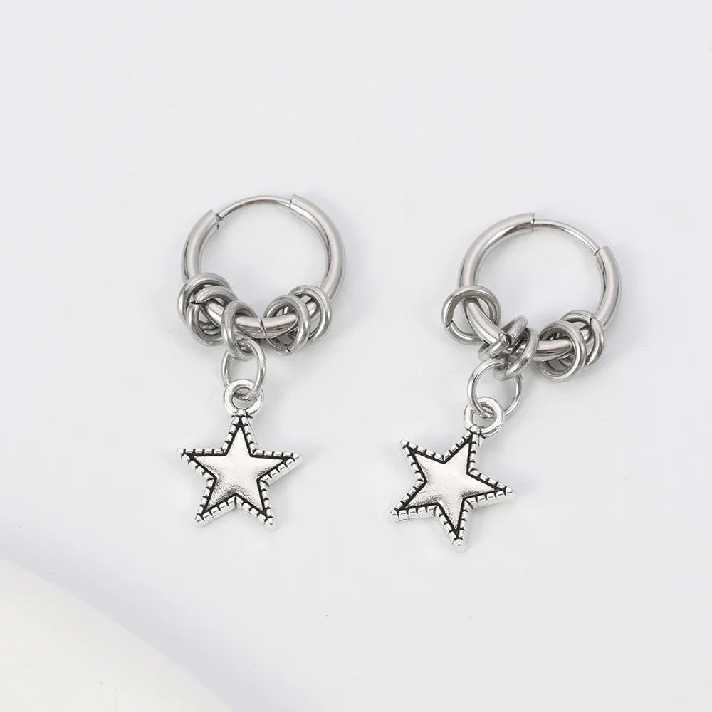 Stainless Steel Punk Star Ring Earrings for Women