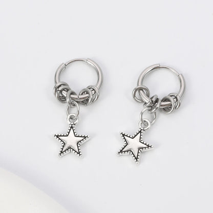 Stainless Steel Punk Star Ring Earrings for Women
