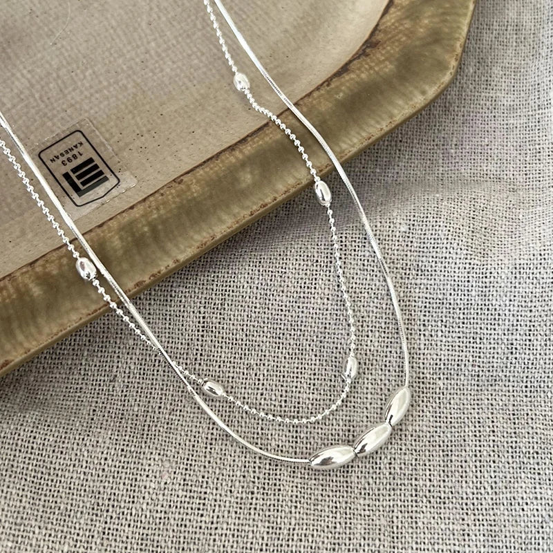 925 Sterling Silver Double Layer Geometric Pendant Choker Necklace for Women