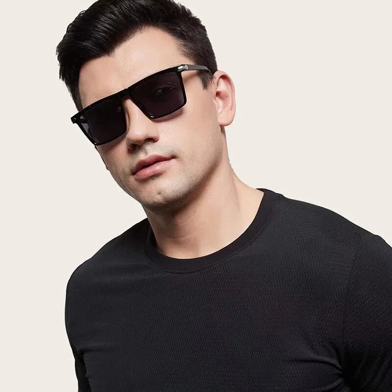 Men's Oversized Flat-Top Rectangle Sunglasses