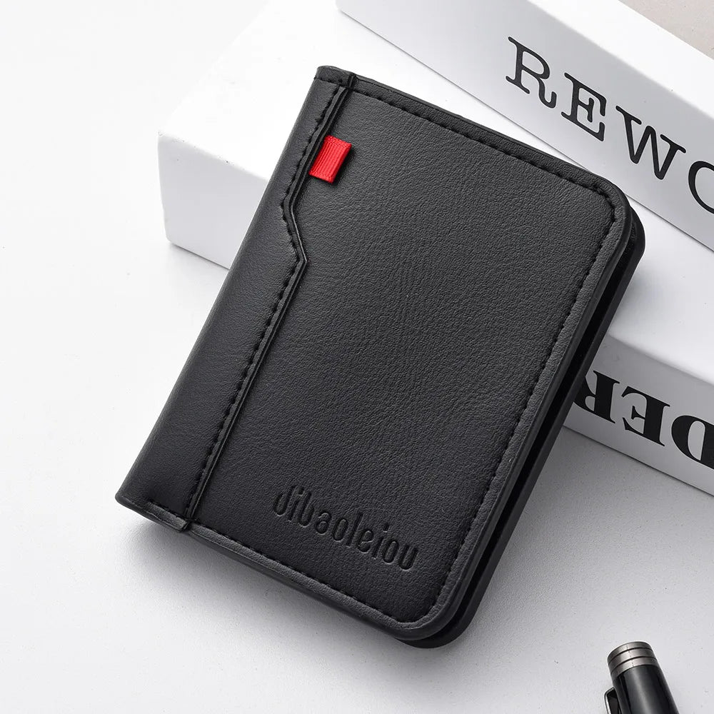 Ultra-Thin Mini PU Leather Men's Wallet | Slim Vertical Card Holder Short Purse