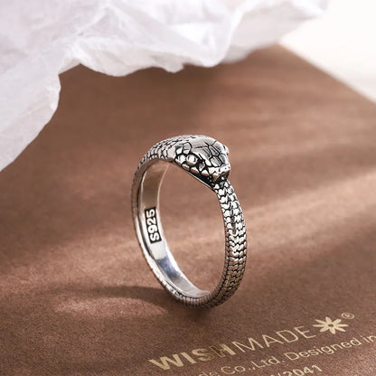 925 Sterling Silver Snake Adjustable Ring for Women