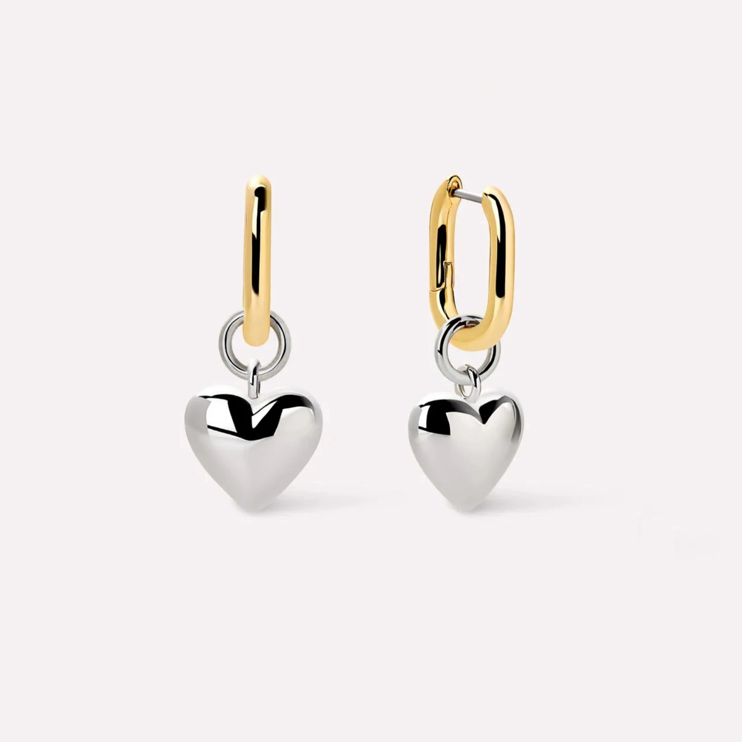 925 Sterling Silver Gold Love Heart Long Drop Clip Earrings for Women
