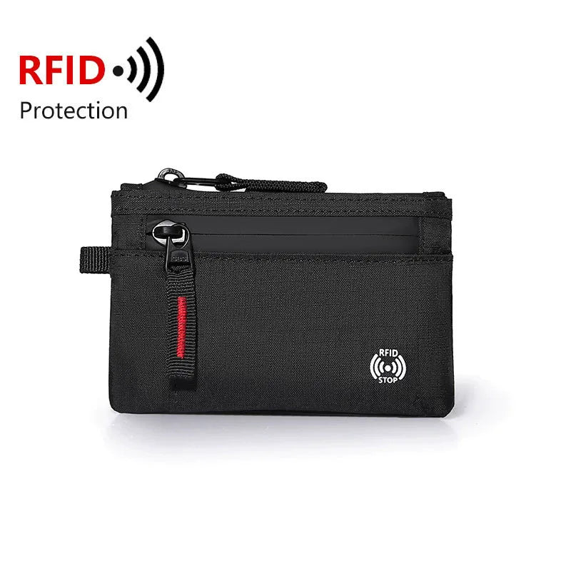 RFID Blocking Nylon Zipper Mini Wallet | Compact Card Holder & Coin Purse for Men