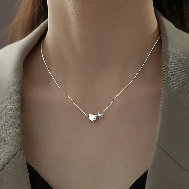 925 Sterling Silver Heart Pendant Adjustable Choker Necklace for Women