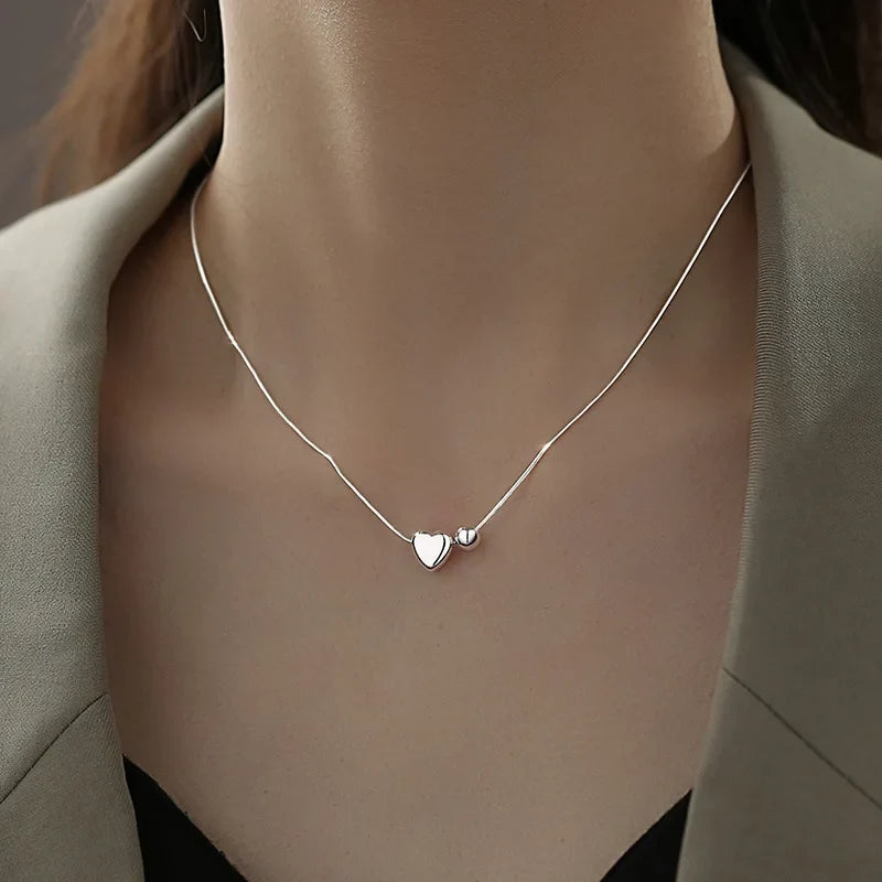 925 Sterling Silver Heart Pendant Adjustable Choker Necklace for Women