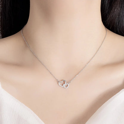 925 Sterling Silver Zircon Double Heart Necklace for Women