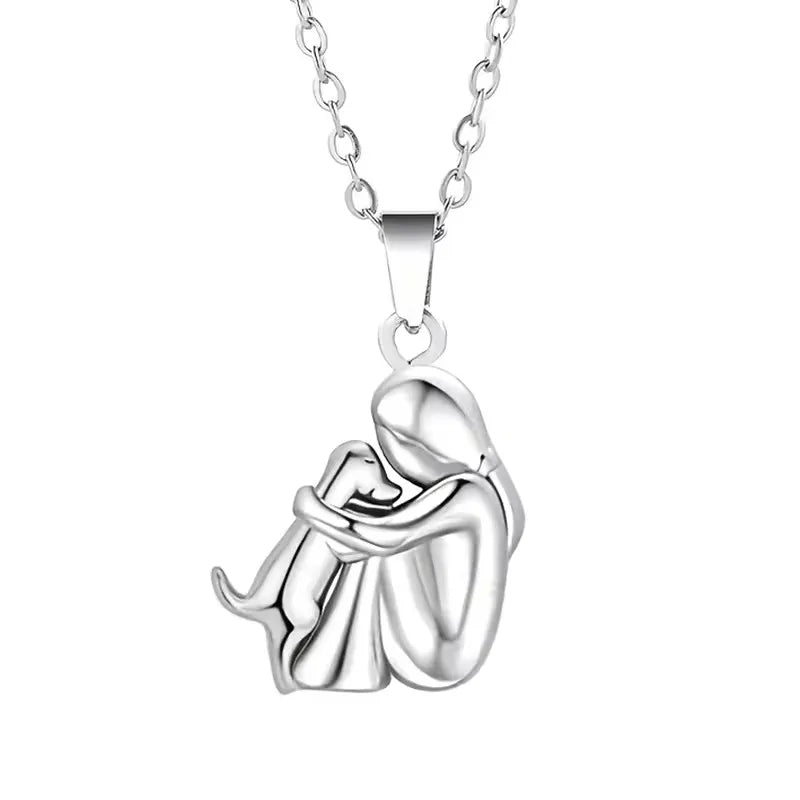 Girl and Dog Pendant Necklace in Zinc Alloy