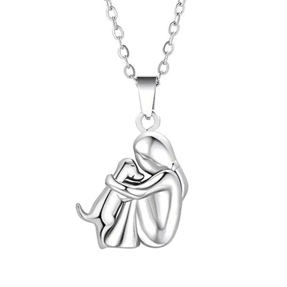 Girl and Dog Pendant Necklace in Zinc Alloy