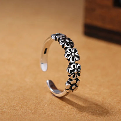 925 Sterling Silver Retro Flower Ring for Women