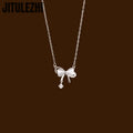 925 Sterling Silver Butterfly Opal Bow Knot Collar Necklace for Women