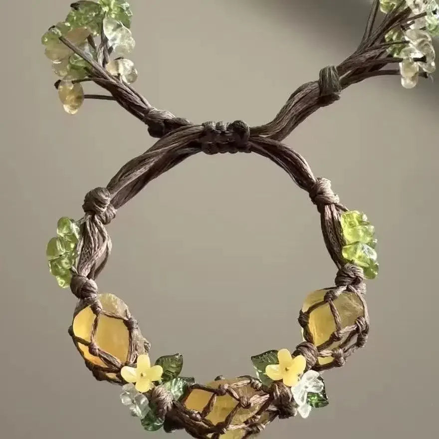 Crystal Osmanthus Fluorite DIY Woven Bracelet for Women | Green
