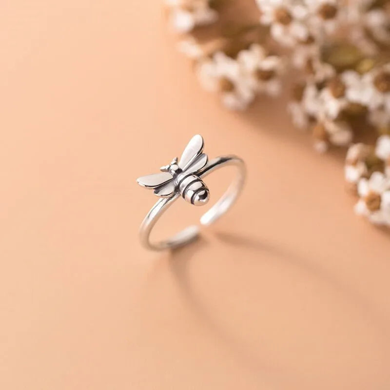 925 Sterling Silver Honeybee Adjustable Ring for Women