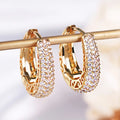 Hollow Gold Hoop Earrings with CZ Stones for Women