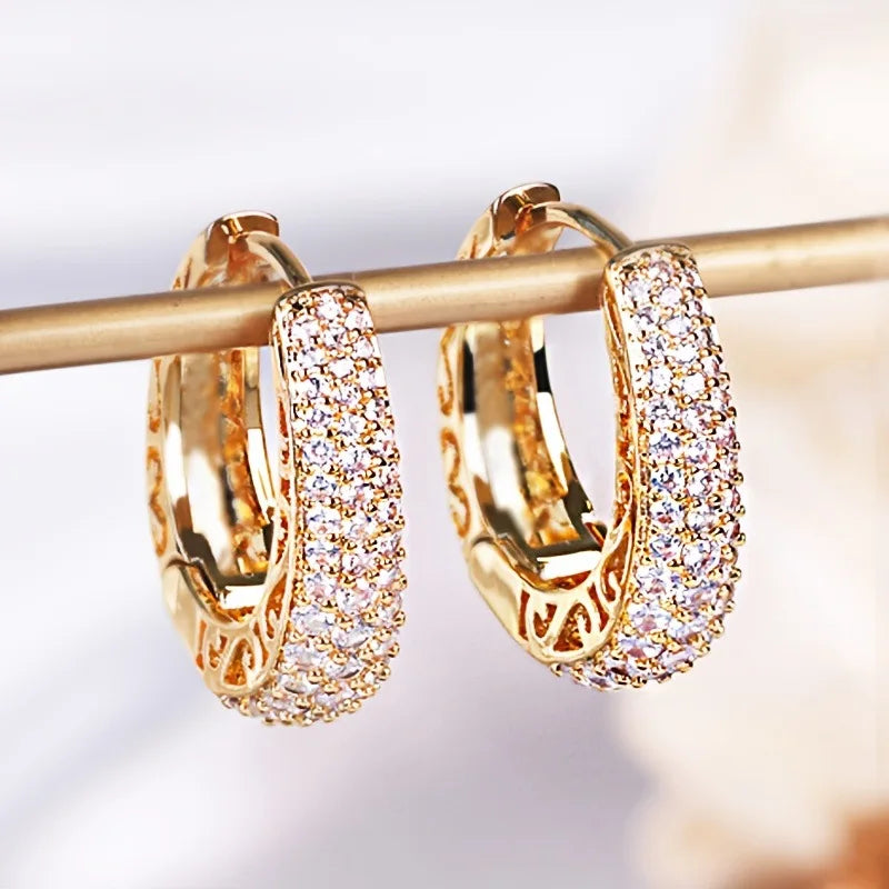 Hollow Gold Hoop Earrings with CZ Stones for Women