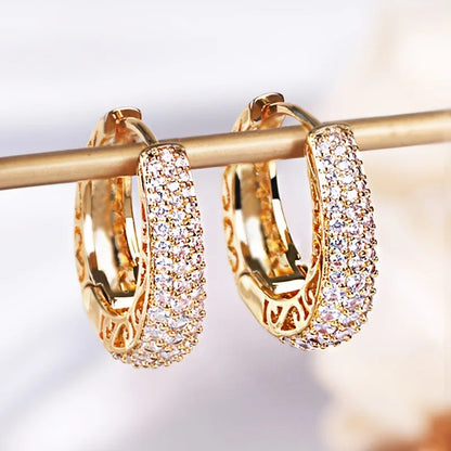 Hollow Gold Hoop Earrings with CZ Stones for Women