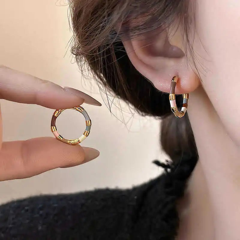 Colourful Enamel Mini Metal Round Hoop Earrings for Women
