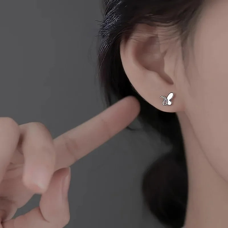 Mini Butterfly Stud Earrings for Women in Silver