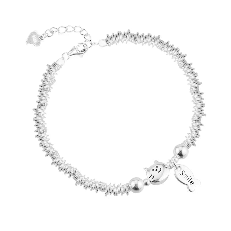 925 Sterling Silver Butterfly Bead String Bracelet for Women