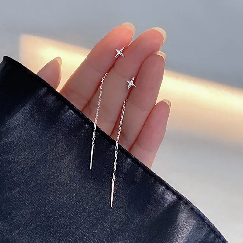 925 Sterling Silver Star Tassel Chain Earrings for Women