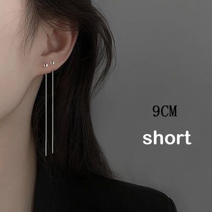 S925 Silver 13cm Square Tassel Chain Ear Line Drop Earrings for Women