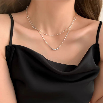 925 Sterling Silver Double Layer Geometric Pendant Choker Necklace for Women