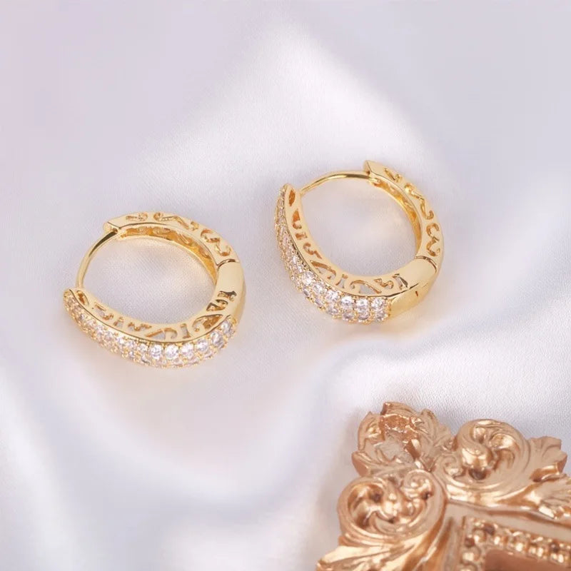 Hollow Gold Hoop Earrings with CZ Stones for Women