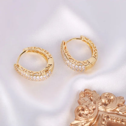 Hollow Gold Hoop Earrings with CZ Stones for Women