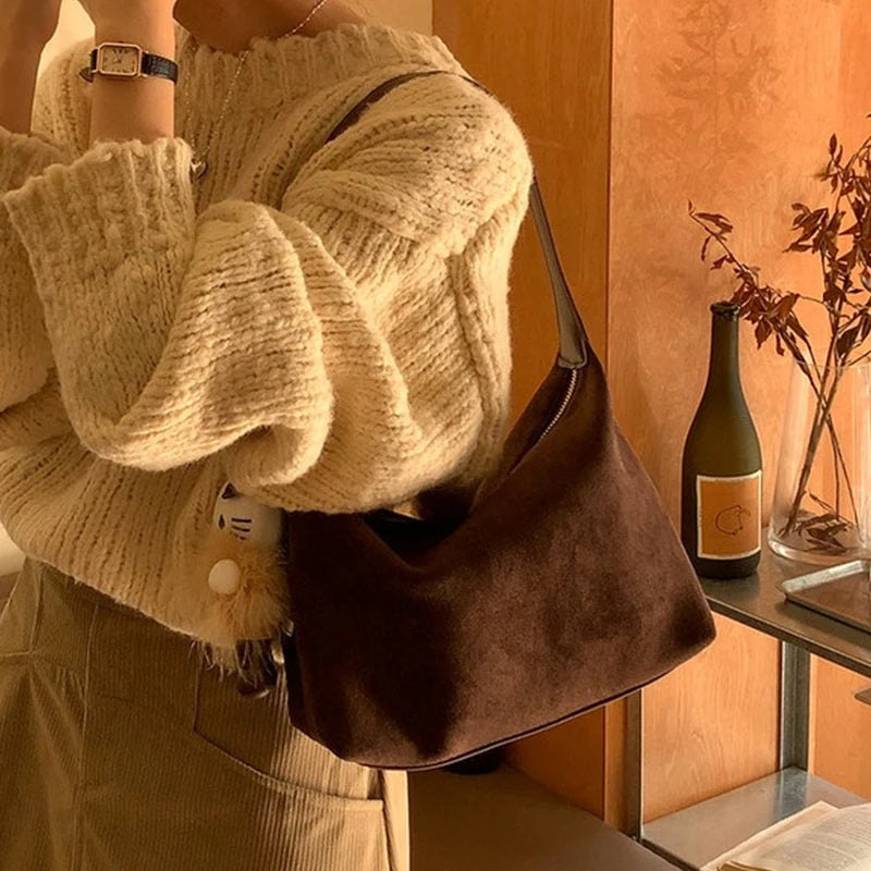 Vintage Faux Suede Saddle Bag for Women