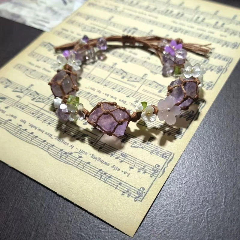Handwoven Synthetic Amethyst Bead Bracelet | Unisex Ethnic Style