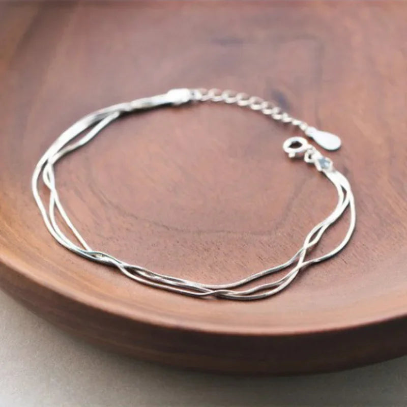 Simple Layer 925 Sterling Silver Bracelet for Women