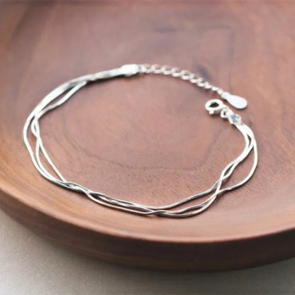 Simple Layer 925 Sterling Silver Bracelet for Women