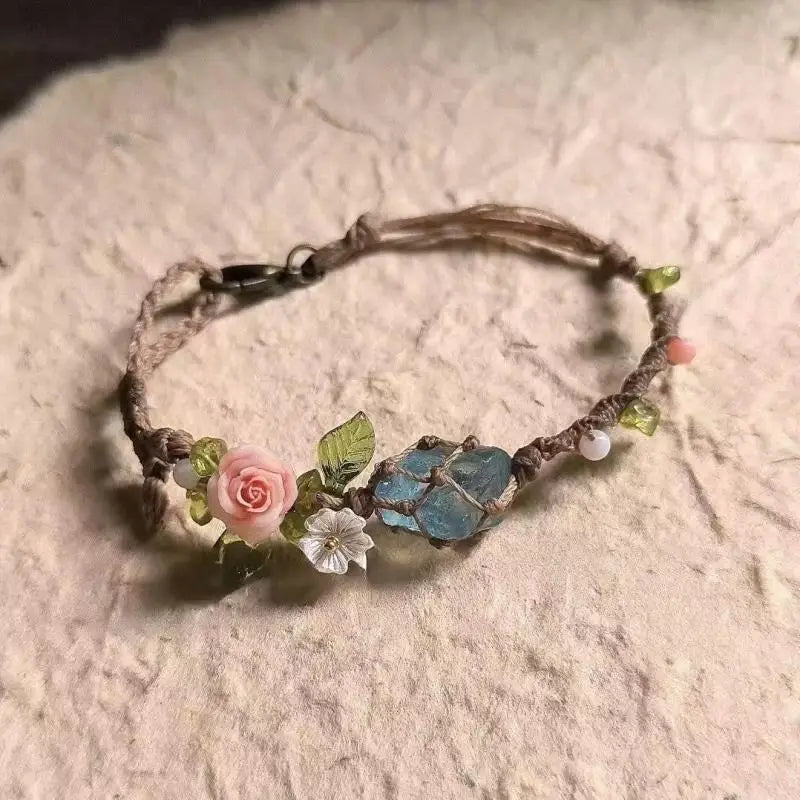 Natural Rose Quartz & Aquamarine Macrame Friendship Bracelet | Unisex