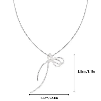 925 Sterling Silver Bow Geometric Pendant Choker Necklace for Women