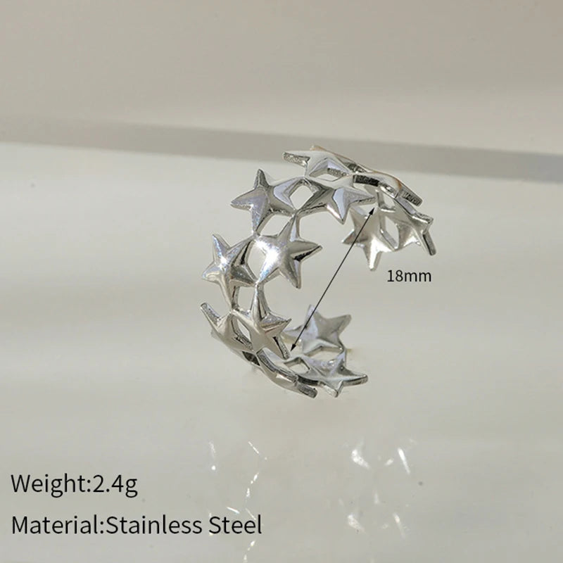 Stainless Steel Double Layer Star Open Ring for Women