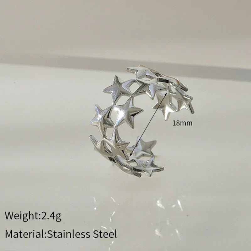 Stainless Steel Double Layer Star Open Ring for Women